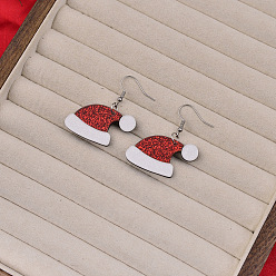 Hat Рождественские акриловые серьги-подвески, платина, шляпа, 40x35 мм