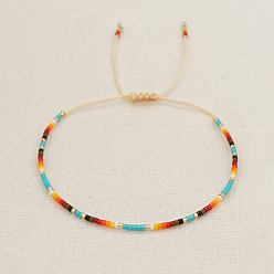 Colorful Glass Seed Heishi Braided Bead Bracelet for Women, Colorful, 11.02 inch(28cm)