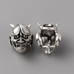 Antik Silber Farbe Metall Großlochperlen, Großloch perlen, Dämon, Antik Silber Farbe, 19x15.5x13.5 mm, Bohrung: 6 mm
