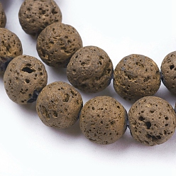 с Золотистым Покрытием Pvd вакуумное покрытие гальванизированные натуральные нити бусин из лавового камня, круглые, с золотым покрытием, 10~10.5 мм, отверстие : 1.5 мм, около 40 шт / нитка, 15.55 дюйм (39.5 см)