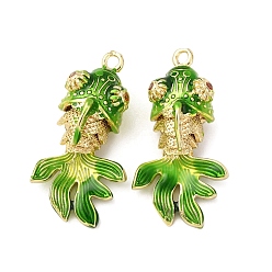 Зеленый Латунные микро проложить кубического циркония подвески, рыба, реальный 18 k позолоченный, с эмалью, без кадмия и без свинца, стойки покрытие, долговечный, зелёные, 29x15x11.5 мм, отверстие : 1.6 мм