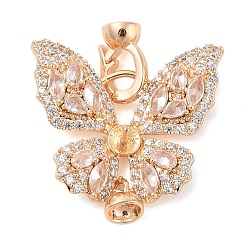 Настоящее золото 18K Латунные микропаве, прозрачные фианиты, складные овальные застежки, без кадмия, без никеля и без свинца, бабочка, реальный 18 k позолоченный, 24 мм, отверстие : 4x5 мм