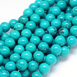 Средний Бирюзовый Круглые бусины из натурального магнезита, окрашенная и подогревом, средне бирюзовый, 12 мм, отверстие : 2 мм, около 35 шт / нитка, 15.55 дюйм