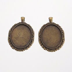 Античная Бронза Овальной сплав тибетский стиль настройки кабошон большой кулон, без свинца, без никеля и без кадмия, античная бронза, лоток : 40x30 мм, 58x38x2 мм, Отверстие : 7x5 мм , около 109 шт / 1000 г
