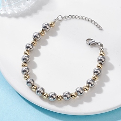 Золотой & Цвет Нержавеющей Стали 304 браслеты из нержавеющей стали с бусинами для женщин, круглые, золотые и нержавеющая сталь цвет, 7-1/2 дюйм (19 см)