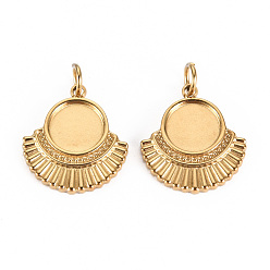 Настоящее золото 14K 304 Настройки кабошон из нержавеющей стали кулон, с прыжковых колец, вентилятор, реальный 14 k позолоченный, лоток: 1/4 дюйм (7.5 мм), 17x15x2.5 мм, Перейти кольцо: 3.8x0.5 мм, 2.8 мм внутренним диаметром