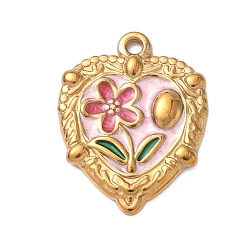 Цветок 304 нержавеющей стальной эмали подвески, золотые, цветок, 23.5x18.5x3.5 мм, отверстие : 1.5 мм