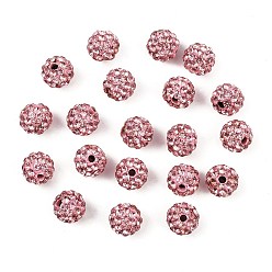 Pink Бусины с класс А стразами, pave disco бусины, cmолы и каолина, круглые, розовые, С. 9 (1.5 мм), 1.6 мм, отверстие : 8 мм