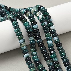 Темно-Зеленый Натуральные полосатые агатовые бусы, окрашенная и подогревом, рондель, класс А, темно-зеленый, 8~8.5x5 мм, отверстие : 1 мм, около 76~77 шт / нитка, 14.76~14.96 дюйм (37.5~38 см)