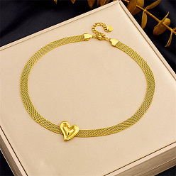 Сердце 304 женские ожерелья-цепочки из сетки из нержавеющей стали, золотые, сердце, 16.14 дюйм (41 см)
