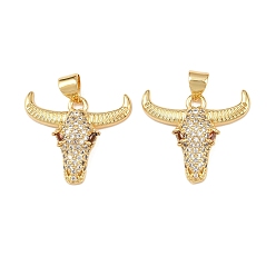 Настоящее золото 18K Латунные микро проложить кубического циркония подвески, оберег на голову крупного рогатого скота, долговечный, без кадмия и без свинца, реальный 18 k позолоченный, 18.5x21x4.8 мм, отверстие : 5x4 мм
