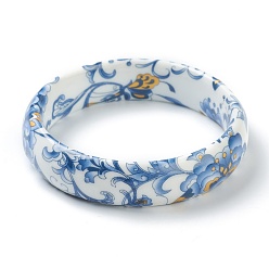 Blue Fashion Women's Printed Porcelain Bangles, Flower Pattern, Blue, Inner Diameter: 2-3/8 inch(5.9cm)