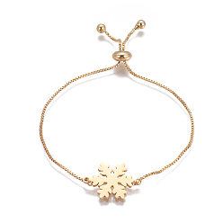 Golden 201 Stainless Steel Slider Bracelets, Box Chains, Snowflake, Golden, 9-5/8 inch~9-7/8 inch(24.5~25cm), Links: 22x15.5x1.5mm