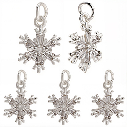 Серебро 10 шт. латунные подвески в виде снежинок с микропаве из прозрачных кубических цирконий, с целью перехода в кольце, серебряные, 15x11x3 мм, отверстие : 3.5 мм, 10 шт / комплект