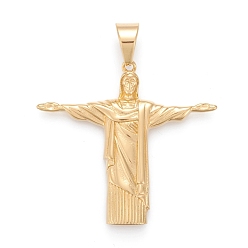 Oro Pascua 304 grandes colgantes de acero inoxidable, Jesús, dorado, 49x52.5x7 mm, agujero: 8x11 mm