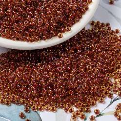 (RR235) Sparkling Dark Coral Lined Topaz AB MIYUKI Round Rocailles Beads, Japanese Seed Beads, 8/0, (RR235) Sparkling Dark Coral Lined Topaz AB, 8/0, 3mm, Hole: 1mm, about 19000~20500pcs/pound