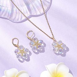 Золотой Комплекты из стеклянных и стеклянных бусин с подвесками в виде цветов и серег-колец, 304 нержавеющей стали ювелирных изделий, золотые, 17.72 дюйм (450 мм)