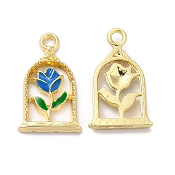 Dodger Blue Alloy Enamel Pendants, Golden, Arch with Rose Charm, Blue, 18x11x2.5mm, Hole: 1.5mm