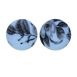 Черный Круглые бусины из пищевого силикона с цветочным принтом, чёрные, 15 мм