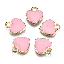 Pink Сплав эмали прелести, сердце, золотой свет, розовые, 12x10x2 мм, отверстие : 2 мм