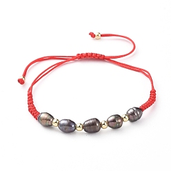 Черный Плетеные браслеты из бисера, с натуральным культивированным пресноводным жемчугом, латунные бусы и нейлоновая нить, чёрные, 1-1/8 дюйм ~ 3-1/2 дюйм (3~9 см)