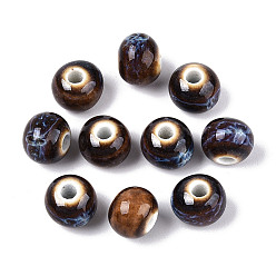 Кокосово-Коричневый Фарфоровые бусины ручной работы, рондель, фантазии античного стекла фарфора, кокосового коричневый, 8.2~9x7~7.5 мм, отверстие : 2.5~3 мм