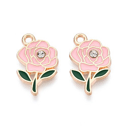 Pink Подвески из сплава со стразами и эмалью, , золотые, розовые, 18.5x11.5x2 мм, отверстие : 1.6 мм