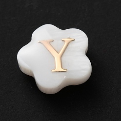 Letter Y Натуральные белые ракушки, золотые эмалевые бусины с буквами, Письмо Y, 8x4.5 мм, отверстие : 0.8 мм