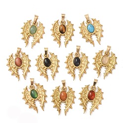 Смешанные камни Природные и синтетические Gemstone подвески, с 304 фурнитурой из нержавеющей стали, очарование крыла, ионное покрытие (ip), 23.5x19.5x4.5 мм, отверстие : 6.5x3.5 мм