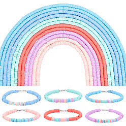 (52) Непрозрачная лаванда 12 нити 6 цвета плоские круглые бусины из полимерной глины ручной работы, диск хейши бусины для гавайских серег браслет ожерелья ювелирных изделий, разноцветные, 6x1 мм, отверстие : 2 мм, около 380~400 шт / нитка, 17.7 дюйм, 2 пряди / цвет