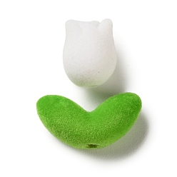 Белый Флокированные непрозрачные акриловые бусины, цветок и лист тюльпана, белые, 15.5x12 мм, отверстие : 2 мм