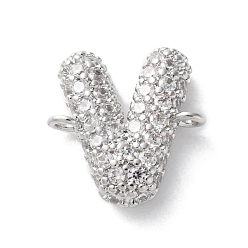 Letter V Латунные микро-паве кубические цирконии буквы ссылки, для изготовления именных ожерелий, долговечный, без кадмия и без свинца, Буква V, 14x13.5x4 мм, отверстие : 1.4 мм