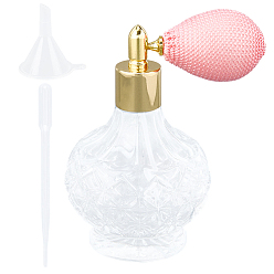 Pink Стекло PVE из оксида алюминия, легкий роскошный ретро-флакон для духов с подушкой безопасности, прозрачный стеклянный флакон-распылитель, с пластиковой воронкой-загрузочной воронкой и одноразовой пипеткой объемом 3мл, розовые, 6.75x9.5x11.7 см, емкость: 100 мл (3.38 жидких унций)