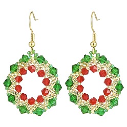 Разноцветный Серьги с рождественским венком из бисера, золотые украшения 304 из нержавеющей стали для женщин, красочный, 46 мм, штифты : 0.8 мм