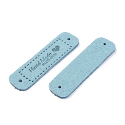 Sky Blue PU Leather Label Tags, Handmade Embossed Tag, with Holes, for DIY Jeans, Bags, Shoes, Hat Accessories, Rectangle with Word Handmade, Sky Blue, 55x15x1.2mm, Hole: 2mm