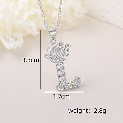 Letter L Хип-хоп латунные микропаве кубические цирконии корона инициал подвеска ожерелья, 304 ожерелья из нержавеющей стали с цепочкой для женщин, платина, Письмо L, 15.75 дюйм (40 см)