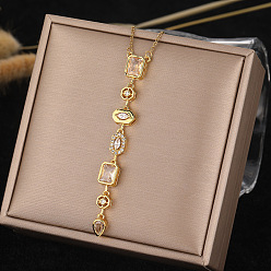 Прозрачный 304 Подвеска из нержавеющей стали в форме прямоугольника или овальной капли, украшенная кубическим цирконием, длинная цепочка с кисточками., золотые, прозрачные, 15.75 дюйм (40 см)