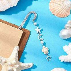 Бежевый Закладки с крючками из сплава, закладки для книг в виде морской звезды, черепахи, синтетической бирюзы и сплава со звездой и луной, бежевые, 124x20.5x2.5 мм