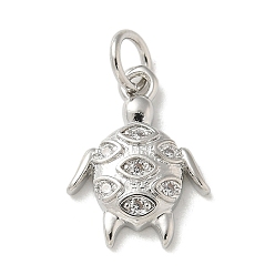 Tortoise Латунные микропаве прозрачные подвески с фианитом, с целью перехода в кольце, морские животные амулеты, черепаха, 15x11x3 мм, отверстие : 3 мм