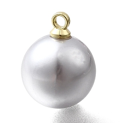 Серебро Подвески из АБС-пластика с жемчугом, круглые, с петлей из легкого золотого сплава, серебряные, 15x12 мм, отверстие : 1.6 мм