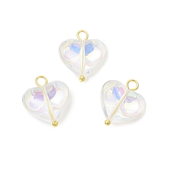 Платина Стеклянные подвески, сердце, с латунными петлями, платина, 17.5x15x6.5 мм, отверстие : 2.5 мм
