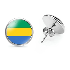 Разноцветный Плоские круглые стеклянные серьги-гвоздики на тему национального флага, серьги из платинового сплава, красочный, 12 мм