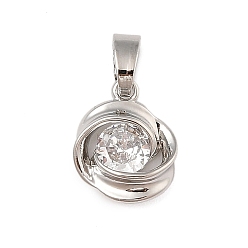 Цветок Латунные микро проложить кубического циркония подвески, с подвесками-кольцами, цветок, 13x10x3 мм, отверстие : 5x3 мм