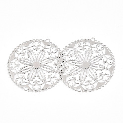 Платина Стойки обшивки латунь филигранные подвески, долговечный, плоские круглые с цветком, без никеля , платина, 31.5x30x0.4 мм, отверстие : 1.4 мм