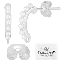 925 Sterling Silver Plated 10Pcs Brass Stud Earring Findings, with Loop & Imitation Pearl, with 10Pcs Brass Friction Ear Nuts, 925 Sterling Silver Plated, 17~18x13~14mm, Hole: 1mm, Pin: 0.8mm