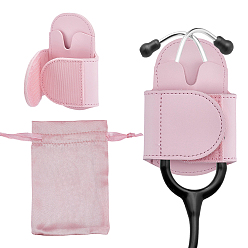 Pink 1 Чехол для стетоскопа из искусственной кожи с застежкой-липучкой, с железным зажимом, с 1шт. прямоугольными атласными мешочками для украшений на завязках, розовые, 21x11.2x1.6 см