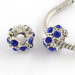 Сапфир Европейские бусины, сплав, стразы , цветочные большое отверстие бусы, античное серебро, сапфир, 12x8 мм, отверстие : 5 мм