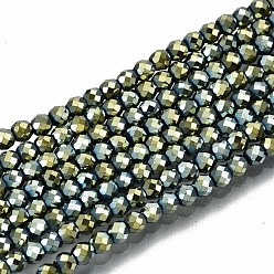 Yellow Green Electroplate Non-magnetic Synthetic Hematite Beads Strands, Round, Faceted, Yellow Green, 2.5x2mm, Hole: 0.8mm, about 186~197pcs/strand, 14.96 inch~15.75 inch(38cm~40cm)