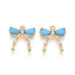 Озёрно--синий Латунные микро проложить кубического циркония подвески, бантом прелести, Плут синий, 15.5x14x3 мм, отверстие : 1.5 мм