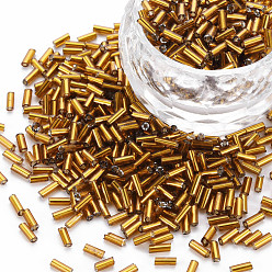 Темно-Золотистый Никелированный стеклянные бусины стеклярус, металлических цветов, темные золотарник, 4~5x2 мм, отверстие : 1 мм, Около 14000 шт / фунт